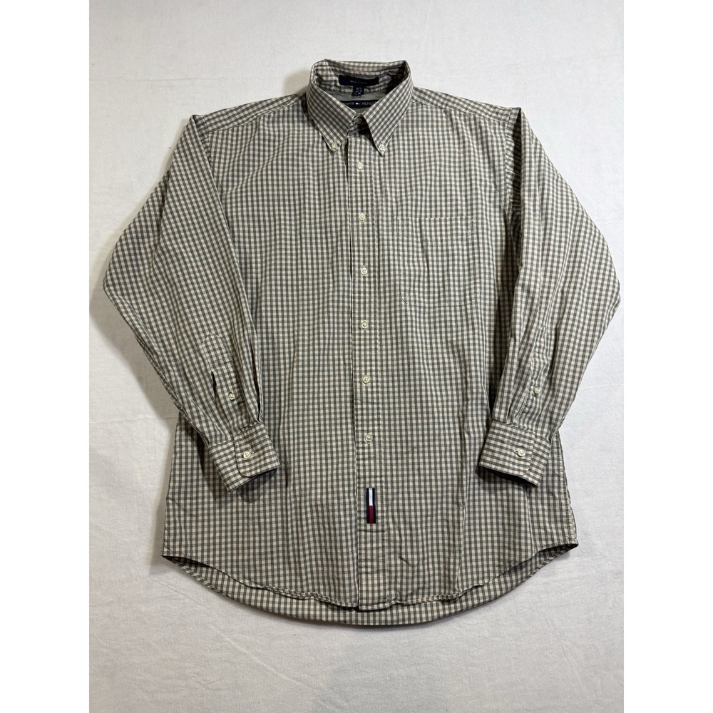Vintage Tommy Hilfiger Khaki Classics Plaid Button Down Shirt Mens M 90s Preppy